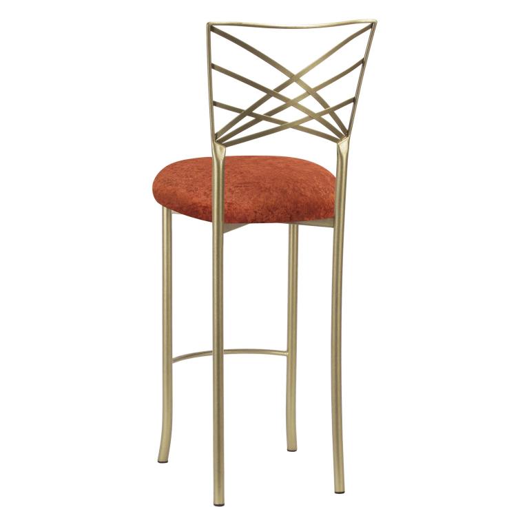 Gold Fanfare Barstool with Paprika Crushed Velvet Cushion – Chameleon Chair Collection | Rental