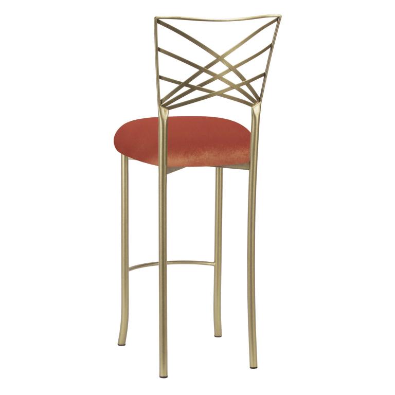 Gold Fanfare Barstool with Paprika Velvet Cushion – Chameleon Chair Collection | Rental