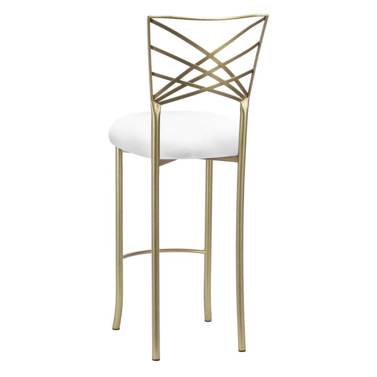 Gold Fanfare Barstool with White Stretch Knit Cushion – Chameleon Chair Collection | Rental