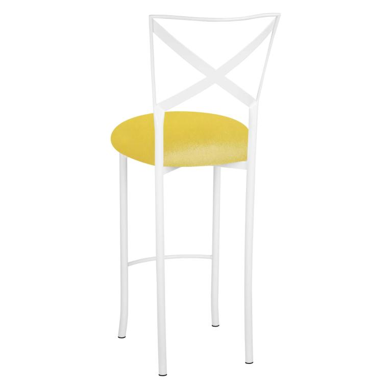 Simply X White Barstool with Bright Yellow Velvet Cushion – Chameleon Chair Collection | Rental