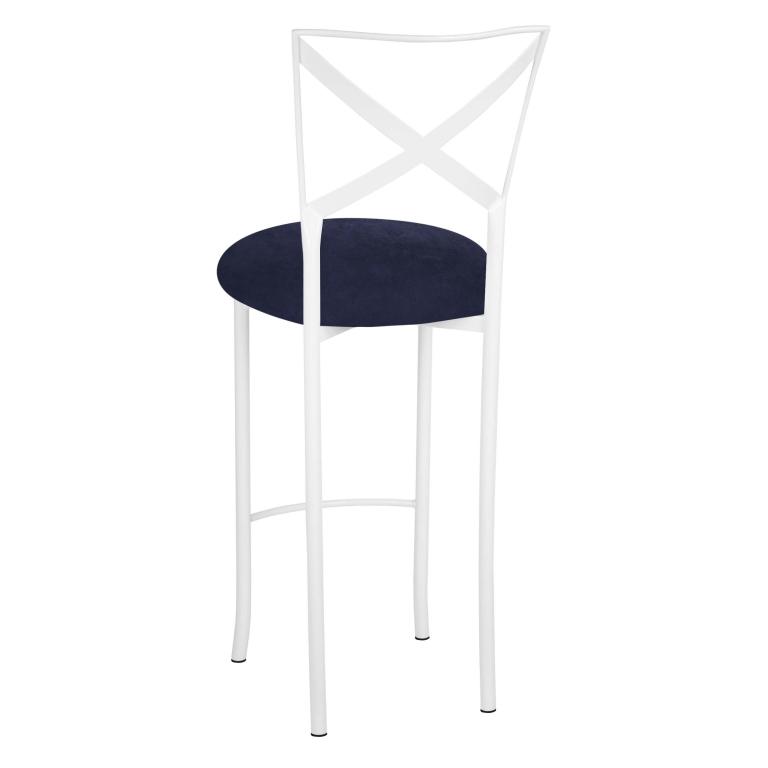 Simply X White Barstool with Navy Blue Suede Cushion – Chameleon Chair Collection | Rental