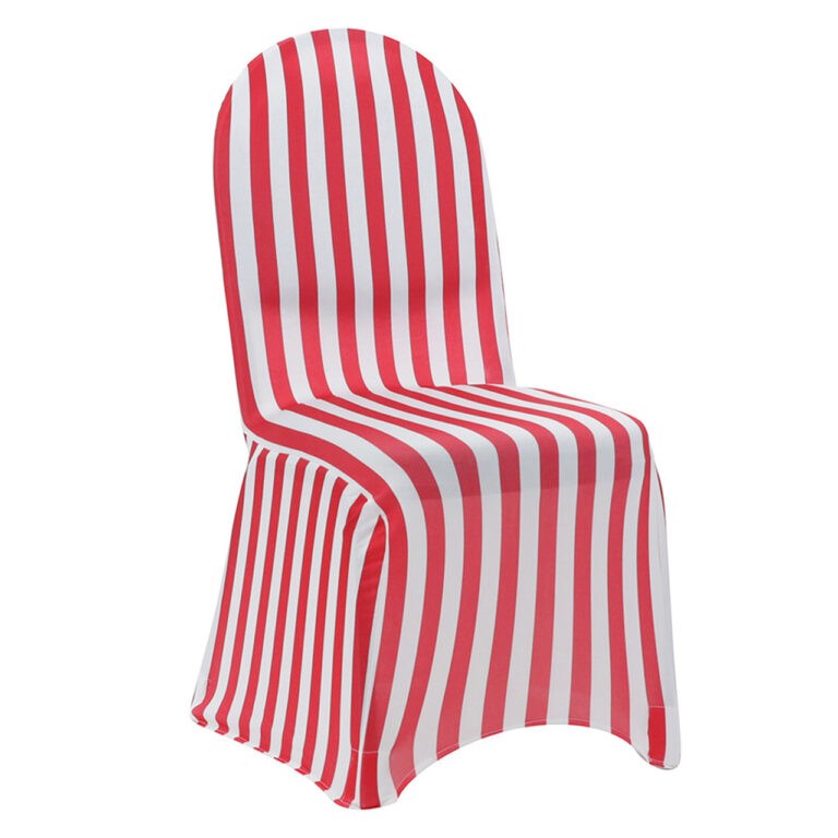 Stretch Spandex Banquet Chair Cover Striped White and Red | Rental